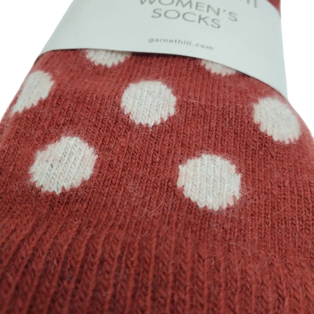 New Garnet Hill Dot Socks 9-11 Warm Cozy Cashmere Blend Crew Orange Holiday Gift